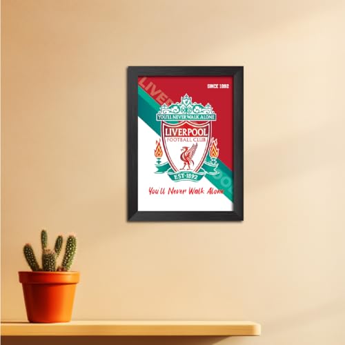 Image of TenorArts Liverpool Football Club Poster Logo Tagline Laminated Photo Frame Painting with Matt Finish Black Textures(12 inches x 9inches)