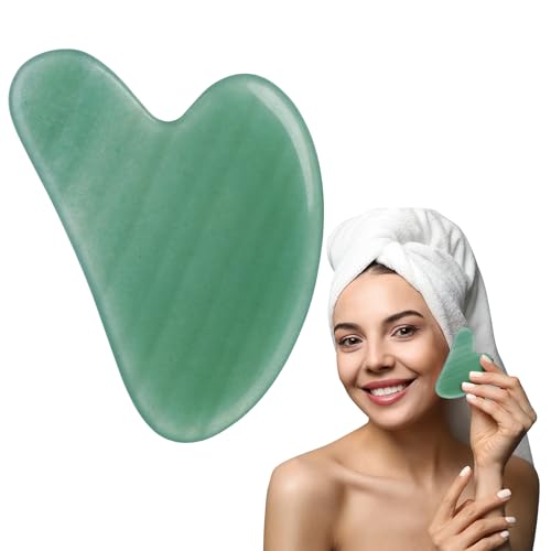 Prettivo Gua Sha Facial Tools, Jade Gua Sha Stone for Face, Self Care Gift for Women and Men, Massager for Face, Eyes, Neck, Face Care