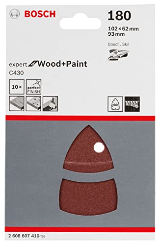 Bosch Schleifblatt C430 Expert for Wood+Paint 102x62mm Korn 180, 10 Stk.