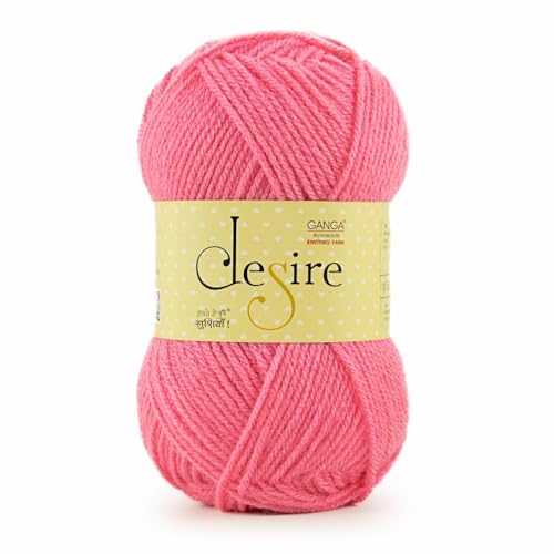 Image of Ganga Acrowool Desire 100% Acrylic Aran Weight Yarn (Pack of 1 ball - 100g) - approx. 200mtr Premium Knitting & Crochet Yarn for Winter Sweaters, Scarves, Blankets | Medium Weight 4, UK 5 (5.5mm) Needle & UK 3 (6.5mm) Hook | Hypoallergenic, Hand Wash (Multicolor) (DRS 037 Pink)