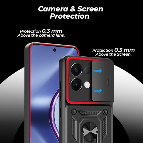 Image of A rtistque Armor Bumper Back Case Cover for Oppo K13 5G | Stylish Ring Holder & Inbuilt Stand | Sliding Camera Cover | Shockproof TPU Protective Design | Oppo K13 Back Cover - Black