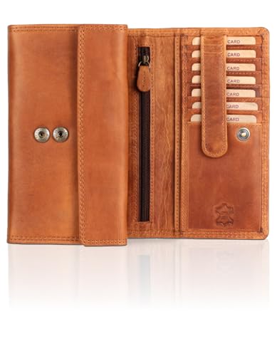 Hill Burry Damen Geldbörse Portemonnaie echt naturgegerbt Leder | viel Stauraum | Scheinfach | Münzfach| Brieftasche | Geldbeutel | Wallet | RFID Schutz