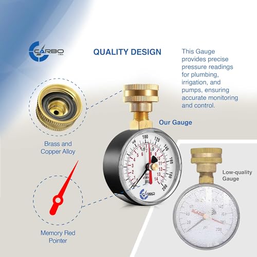 2-1234 water pressure test gauge 0-200 psi red max pointer 3434 female hose thread rust-free corrosion-resistant case brass connector for home garden rv indooroutdoor