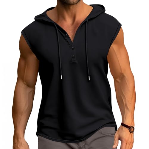 PRIVIMIX Debardeur Homme à Capuche Tank Top Coton Débardeur Musculation Sportswear Tee Shirt sans Manche Noir M