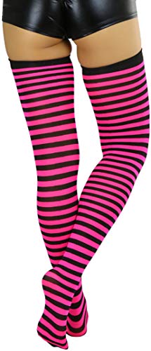 Image of ToBeInStyle Women's Opaque Hosiery Thin Striped Thigh High Long Stocking