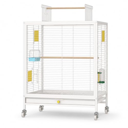 Yunmeryker Jaula para Pájaros Gran, Jaulas para Agapornis, y Periquitos con Ruedas y Accesorios, Amarillo, Amarillo, Básico