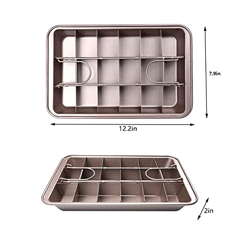 Hniuyun Brownie Pan, Non Stick Brownie Pans, Brownie Pan With Dividers, 18 Pre-Slice Brownie Baking Tray, Bakeware For Oven Baking, High Carbon Steel Baking Pan, Size 12 X 7.9 X 2 Inches (Gold) #TOP1