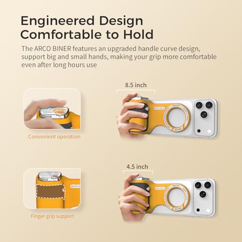 Image of Upgraded Mag-Safe Magnetic Camera Handle Grip with Extended Magnetic Phone Mount with Carabiner & Thumb Rest, Detachable Rechargeable Shutter Remote Compatible with iPhone Pro Max for Video Calls /TK