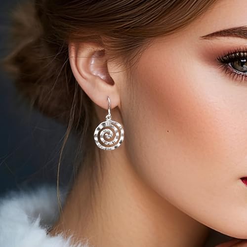 Hypoallergenic Silver Circle Geometric Dangle Earrings - Lightweight Boho Jewelry for Women, Spiral Design, Bohemian Style Fashionistas2