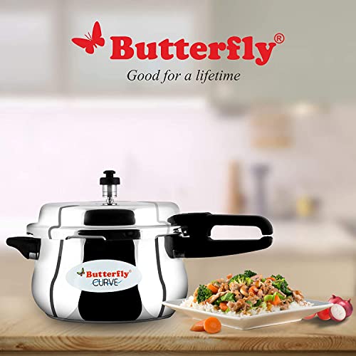 Image of Butterfly Stainless Steel 5.5-Liter Curve Pressure Cooker, Large, Silver (Single Pack)