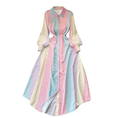 SIWAN Vestidos Colorblock Listrados Cintura Fina Camisa Feminina Vestido Decotecolorido, L