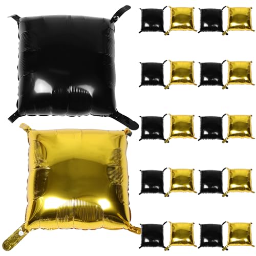 JECOMPRIS Kit de 25 Globos Cuadrados de Aluminio de Doble Cara Negro y Dorado Fondo de Pared para Decoración de Fiestas Cumpleaños y Shower Cinta para Montaje Seguro