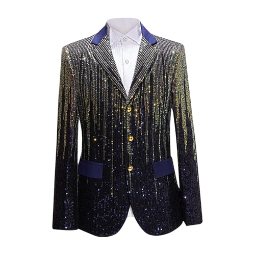 Men's Fashion Solid Sequin Suit Jacket Casual Single Breasted Suit Coats Slim Dinner Wedding Prom Party Suit Blazer(Blue,Medium