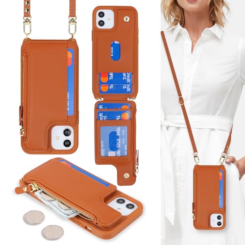 Cavor for iPhone 12 Wallet Case with Card Holder for Women, Brown