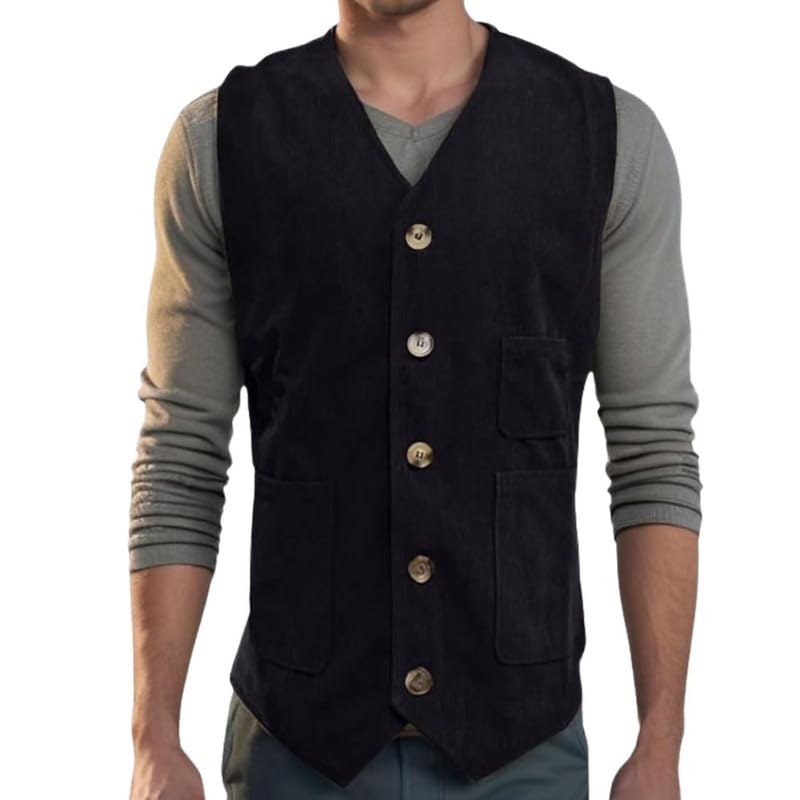 mareout Men’s Corduroy Vest Vintage V-Neck Slim Fit Suit Waistcoat Casual Sleeveless with Pockets-picture-31