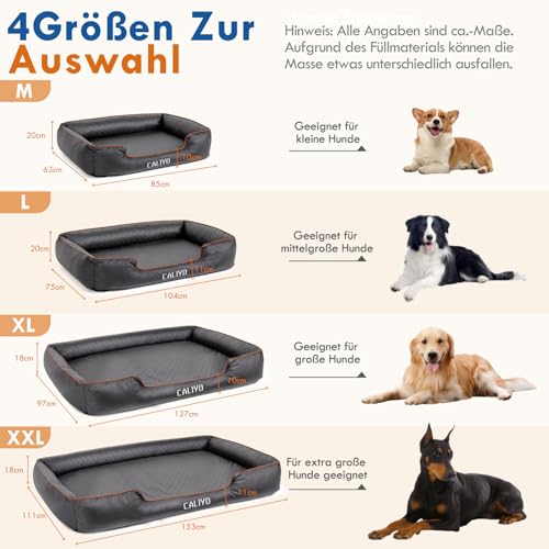 CALIYO Orthopädisches Hundebett Grosse Hunde – Hundekissen aus Kunstleder, Wasserdicht & Waschbar, Memory Foam Hundesofa mit 4 Rändern, Hundematte 127×97×18CM, Schwarz