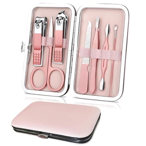 WWZ889 Premium Maniküre-Set, 7 in 1 Professionelle Nagelknipser Schere Pediküre Kit, Edelstahl Nagelhaut Nagelpflege Werkzeuge mit Luxuriöser Reiseetui, Tragbares Maniküre-Pflege-Kit Geschenk für