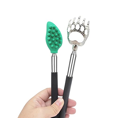 Telescope Back Scratcher 2 Packs Extendable Bear Claw Head Silicone Scalp Massager For Itchy Back/Neck/Head/Shoulder/Bodygreen For Women Men #TOP3