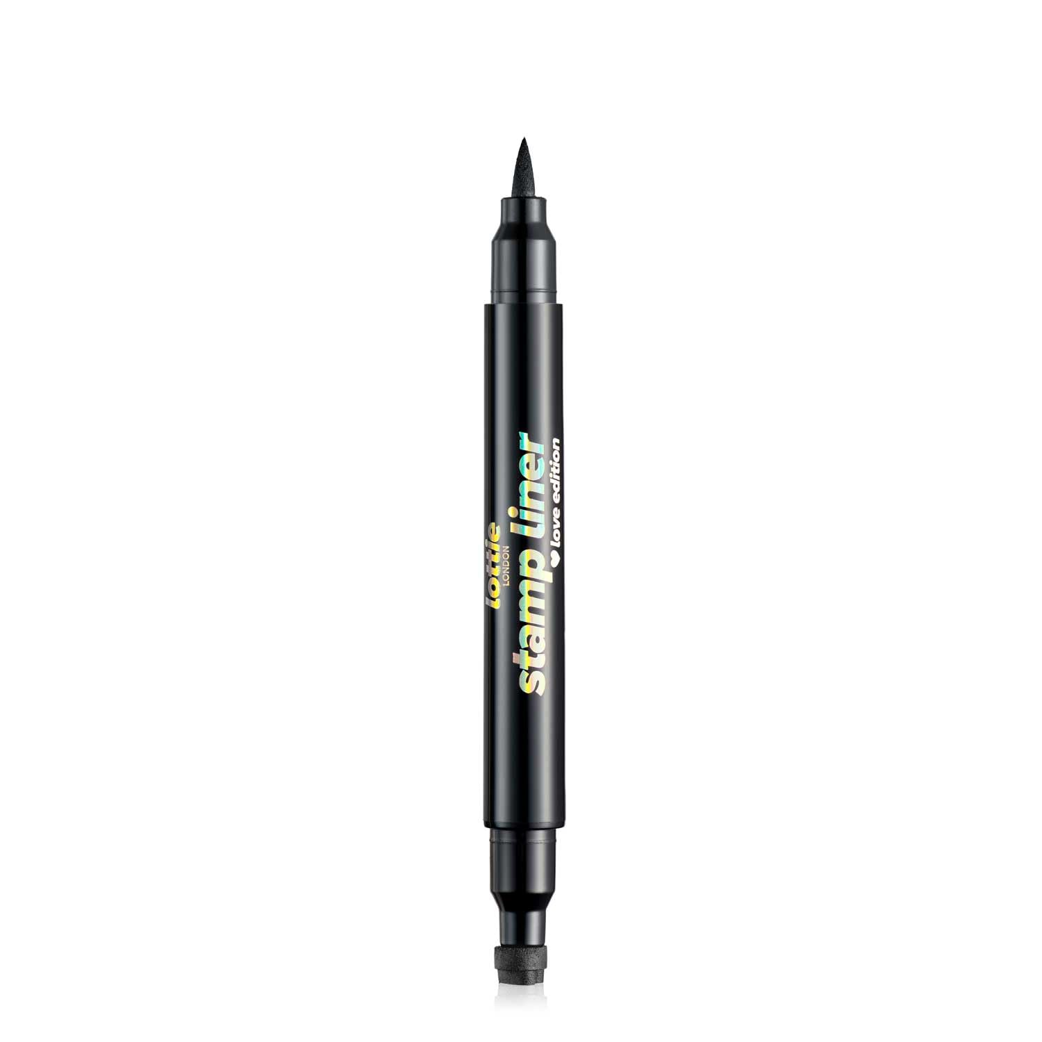 Lottie LondonStamp Liner in Heart, Dual Ended Heart Shape Liner, Double Ended Black Eyeliner, Heart Stamp and Pointed End Pen for Playful & Bold Designs