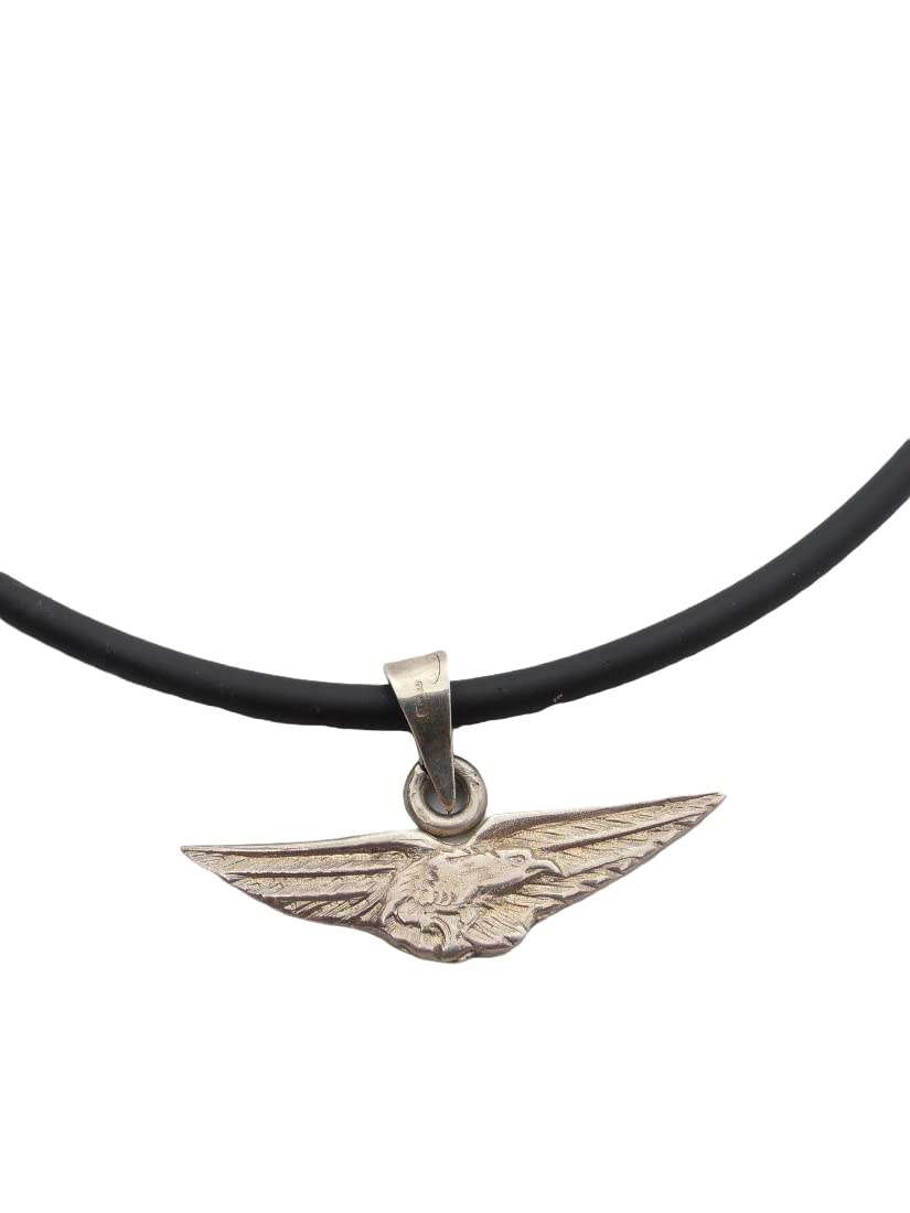 Pendentif aigle argent 925 ras-du-cou caoutchouc anti-irritation pour pilote