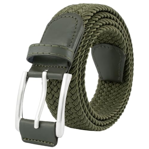 BOZEVON Cinturón Trenzado Elástico - Cinturon de Tela Unisex Casual Cinturones Elásticos Extensible Tejidos Cinturón Vintage con Hebilla de Aleación para Hombres y Mujeres - Verde