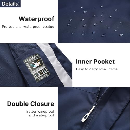 Image of Lamgool Waterproof Jackets for Men Lightweight Rain Jacket Hooded Raincoat Zip Windbreaker for Running Hiking Travel