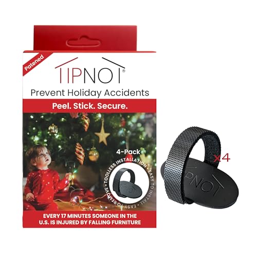 TipNot Tree Stand Anchor, No-Drill, Anti-Tip, Adhesive Safety Straps - Just Peel & Stick to Childproof and Babyproof Your Home 4-Pack