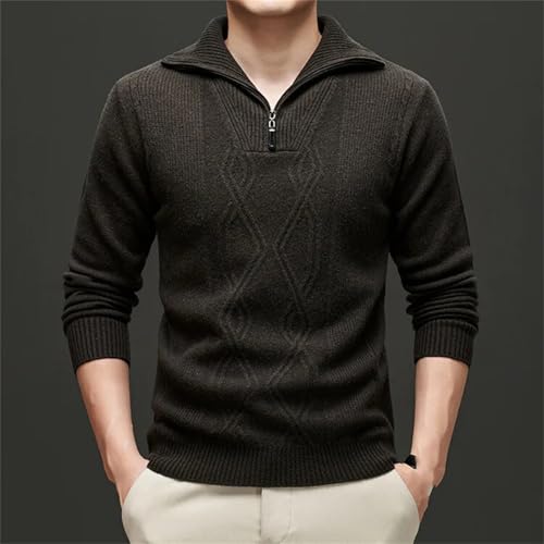Men’S Warm Thick Wool Pullover Sweater Casual Long Sleeve Zipper Turtleneck Knitwear Jumper Tops4