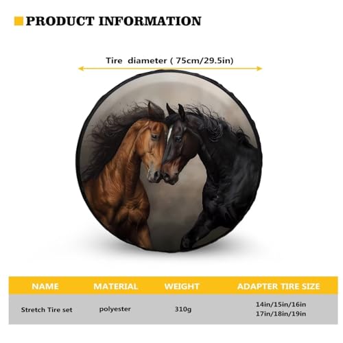 Image of Pensura White Horse Spare Tire Covers, Waterproof Polyester 14-16Inch Wheel Cover Universal Fit for Jeep Trailer RV SUV Camper Vehicles