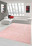Wohnzimmer Teppich modern Kurzflor mit Uni Design in Rosa Größe 80x150 cm
