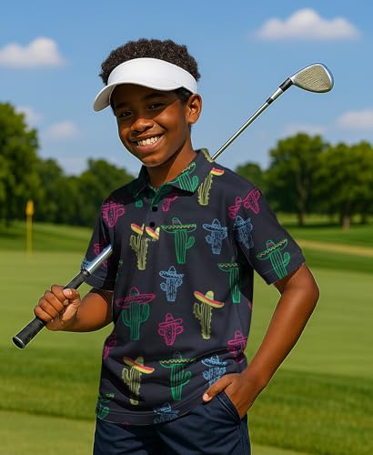 Boys Golf Polo Shirts Short Sleeve - Fun Hawaiian Performance Polo Shirt, Summer Casual Active Tops for Kids Age 7-142