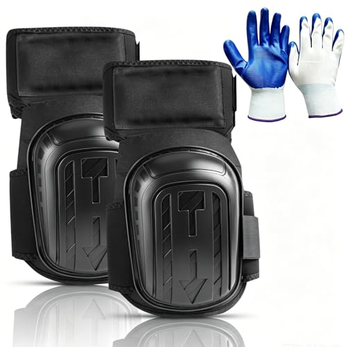 Rodilleras de Trabajo con Cubierta PP Reforzada, Espuma Suave, Correas Ajustables, Guantes Nitrilo 32g, Rodilleras de Jardín, Rodilleras para Construcción, Jardín, Reparaciones, Negro, 1 Par