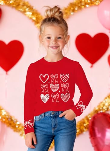 Image of Valentines Shirts for Girls Toddler Cute Love Heart Long Sleeve Casual Tee Tops