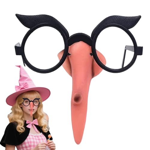 Mihauuke Naso Finto - Occhiali Senza Lenti Streghe Halloween con Naso Lungo - Accessorio Costume per Trucco Clown Decorazione Maschera Festa Natale Completo