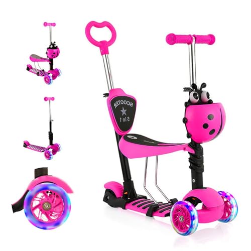 Kinder Roller mit abnehmbarem Sitz, blinkende LED-Räder, höhenverstellbarer 3-Rad-Tretroller mit...