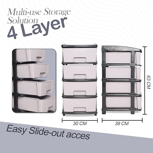 Image of Plastic Modular Drawer Storage Chest Of Drawers Organizer Storage Box, Large Stomo Racks For Multipurpose Anti-slip Shoes Organizers (Grey, 4 Layer)