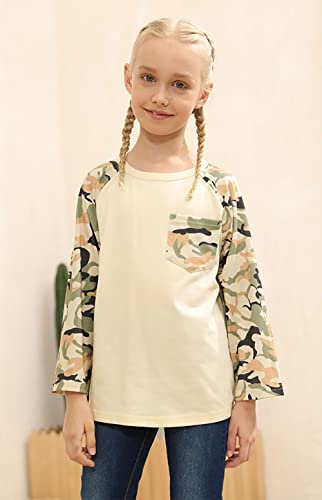 Simtuor Girls Raglan Shirts Cute Long Sleeve Camo Cotton Crew Neck Casual T-Shirt Tee Tops Blouse #TOP3