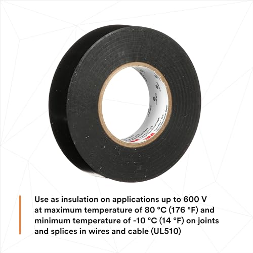 Image of 3M Temflex Vinyl Electrical Tape 175,Flame Retardant,Pressure-Sensitive Adhesive,Electrical and Mechanical Protection,Black,7 mil,3 /4 in x 60 ft,10 Rolls,(Pack of 10)