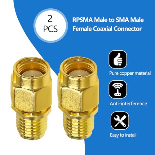 Image of TUOLNK 2PCS SMA Coax Connector Gender Changers, Female to RP-SMA Male Coaxial Adapter, Low Loss Coax Cable for Radio Antenna, Audio