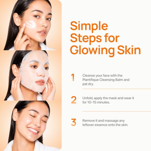 Image of PLANTIFIQUE Korean Sheet Mask, 5 Pack - Glowing & Hydrating Face Masks with Peach Extract, Vitamin C & Hyaluronic Acid - Mascarillas Faciales