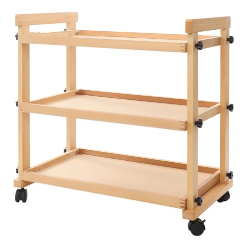 WooDerson Chariot à roulettes en bois à 3 étages - Chariot de rangement en bois pour fournitures d'art - Chariot de rangement multifonction avec roues et...