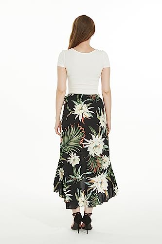 Matchable Couple Hawaiian Luau Shirt or Wrap Skirt in Wispy Cereus Black3
