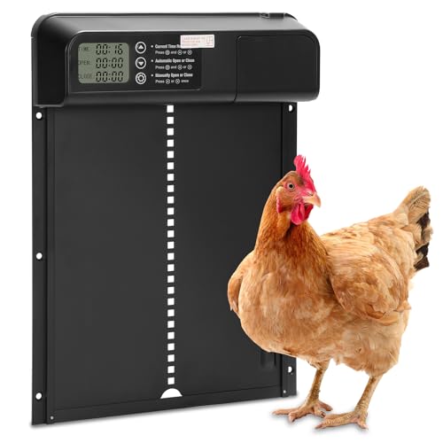 Herrselsam Automatische Hühnerklappe mit Timer/Manuell/Anti-Tamper Modus elektrische Hühnerklappe automatisch mit Aluminiumlegierung Hühnertür LED Display Wasserdichter Türöffner für Hühnerstall