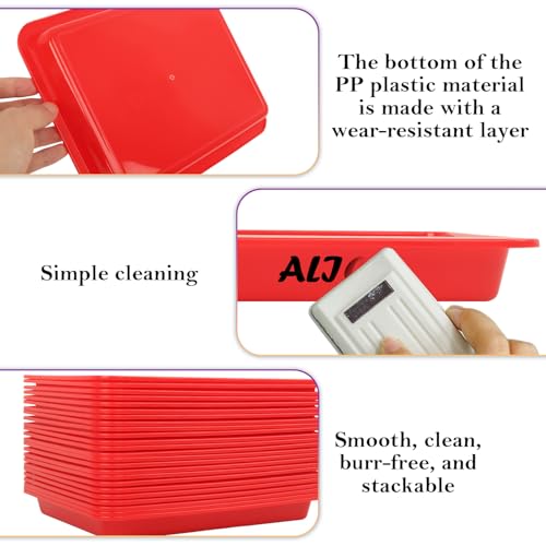 Image of Craft Tray,24 Pack Art Trays for Kids Plastic Activity Trays Stackable Craft Trays,Shallow Craft Storage Organizer, DIY Project & Painting Tray,Art Supplies,9.45 x 7.1 x 0.98 Inch (Red)