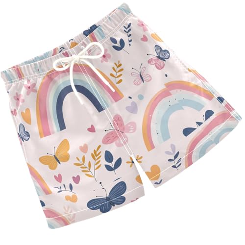 Pigsaly Boys Swim Trunks Rainbow and Butterflies Leaves Boys Board Shorts Swimsuit Swimwear Summer Bathing Suit XS