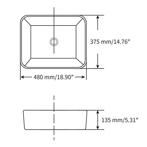 Miyili Vessel Sink Rectangle (Black & White) - 19"X15" Modern Rectangular Top Counter Bathroom Sink Porcelain Ceramic Lavatory Sink Bowl Art Basin, Vs4837Bw #TOP1