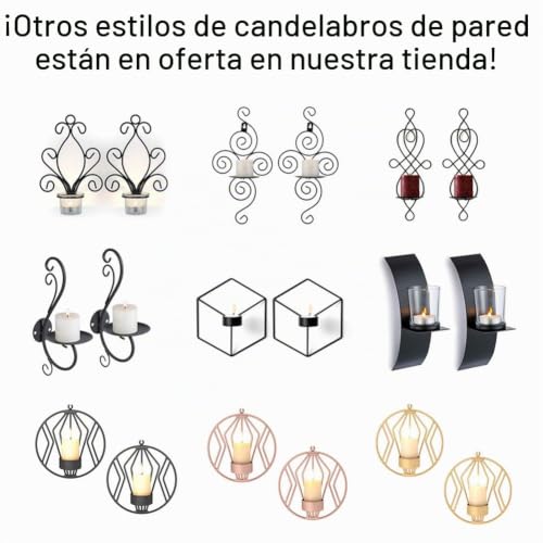 Miniatura 7 de Sziqiqi Candelabro De Pared Del Estilo Retro, Candelabro Creativo De La Vela Del Hierro, Decoración De La Pared Del Jardín Casero, Candelero, Negro