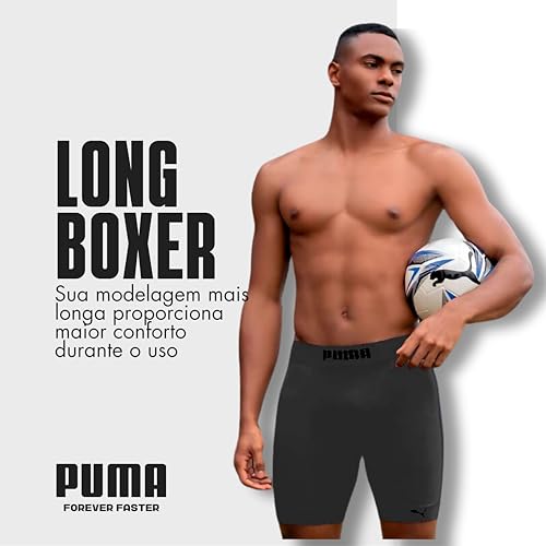 Bermuda Long Boxer Puma Térmica Sem Costura Alongada Cós 45mm Masculino Adulto, Chumbo, M
