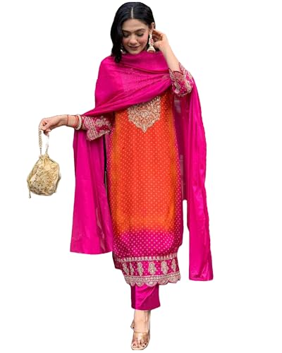 GoSriKi Women's Rayon Blend Straight Embroidered Kurta with Pant ...