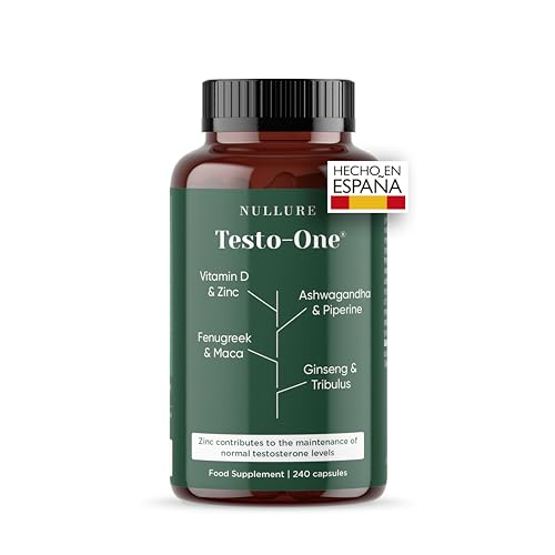 Nullure Testosterona Hombre Natural |Fabricado en España| Testado en Laboratorio independiente | Maca + Tribulus terrestris + Ashwagandha + Ginseng | Vegano y sin aditivos | 240 unidades (4 meses)